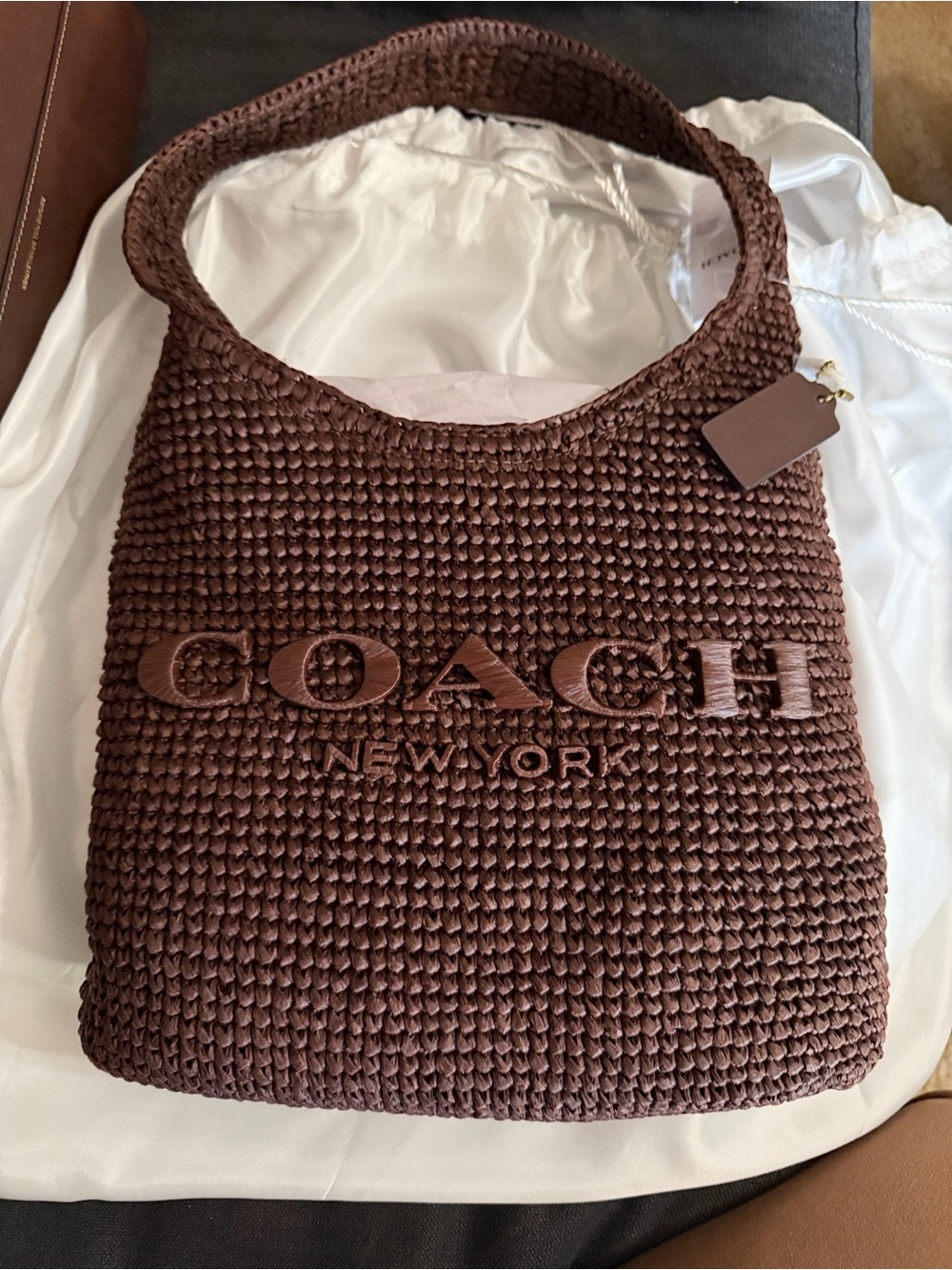 COACH Brown Woven Logo Shoulder Bag